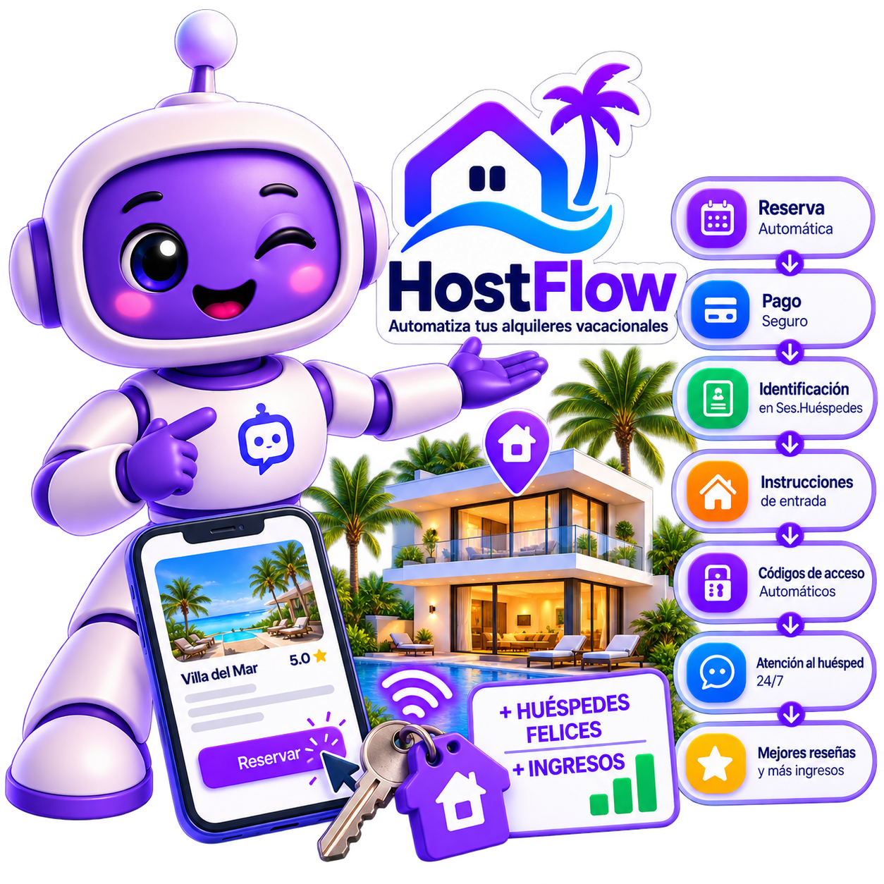 HostFlow automatiza reserva, pago, identificación, instrucciones, acceso y atención al huésped